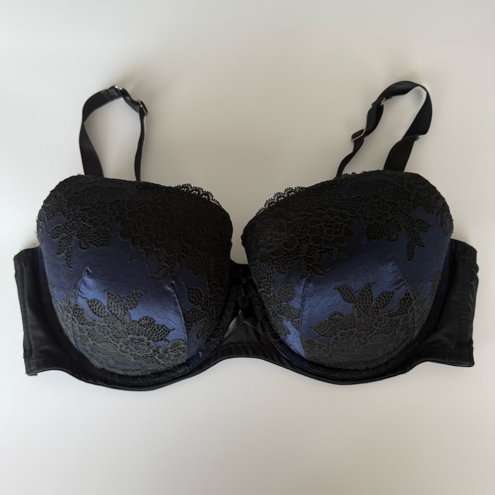 Cacique Bra 42DD boost balconette black lace lingerie bra Underwire